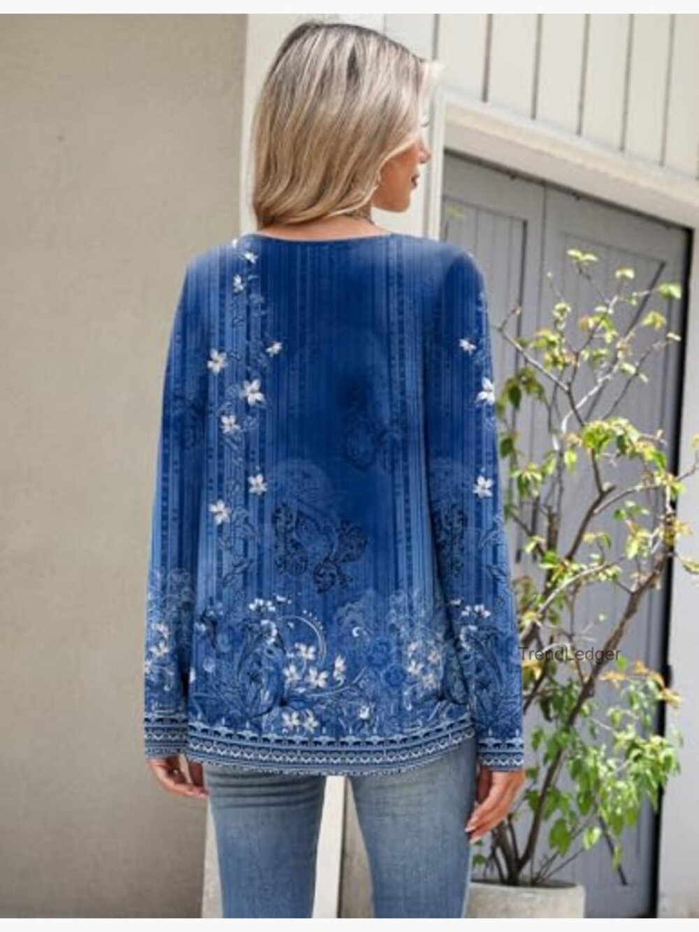 Long Sleeve V-Neck Tunic Top, Polyester Spandex Blend, Boho Casual Dressy - Picture 6 of 7